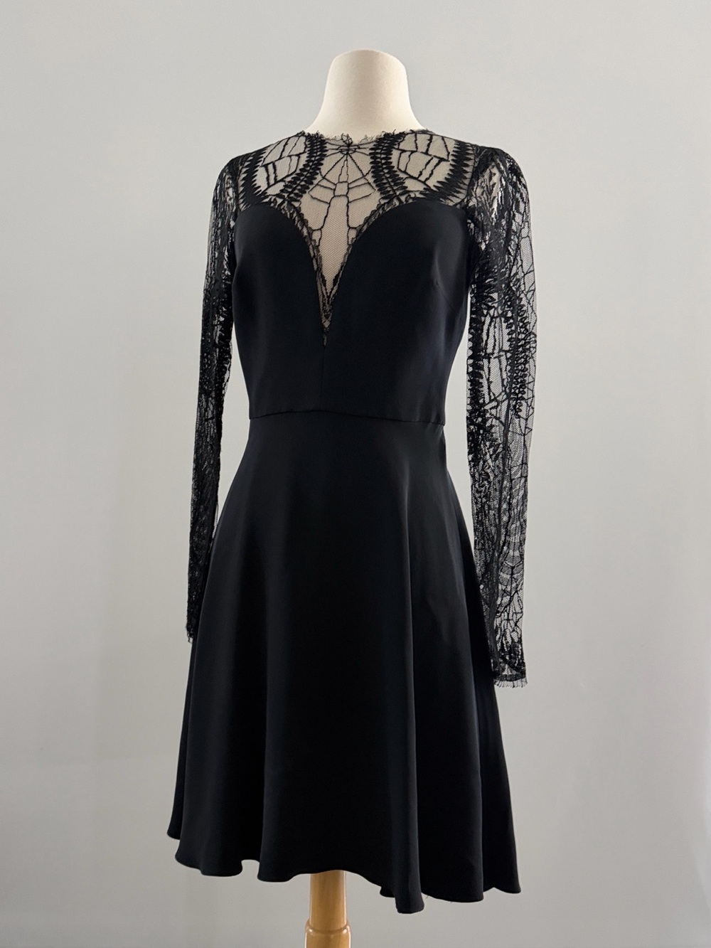 Monique Lhuillier Black Lace Long Sleeve Fit-and-Flare Dress